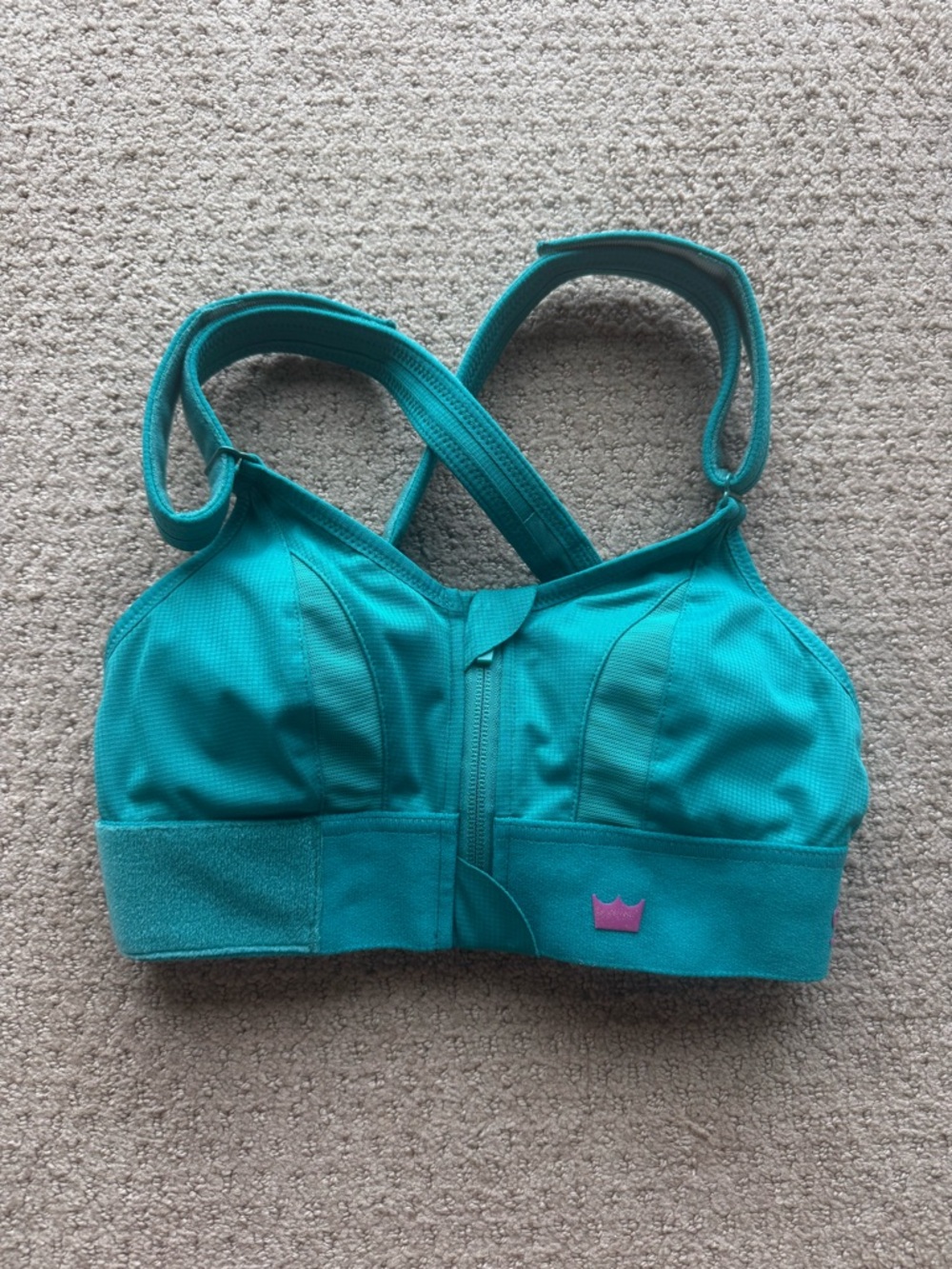 SHEFIT Teal Front-Zip Crossback Sport Bra